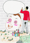 Visage humoristique en graffiti color&eacute;